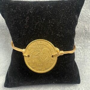Spain Euro Coin Wire Wrapped Bangle Bracelet Gold Tone 2001 2002 2008 Spanish